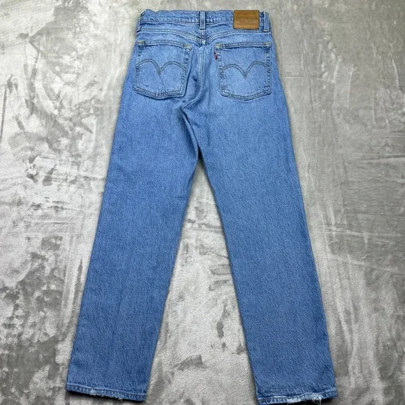 Levi's Wedgie Straight Jeans High Rise Button Fly Denim Casual Sz 26 Grunge Boho - Picture 8 of 14